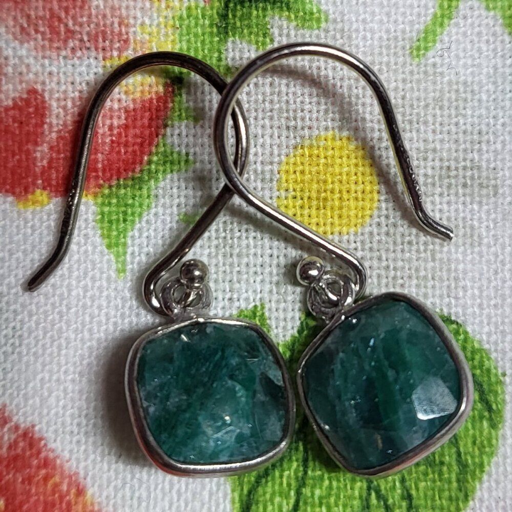 Natural Emerald Sterling Silver Dangle Earrings